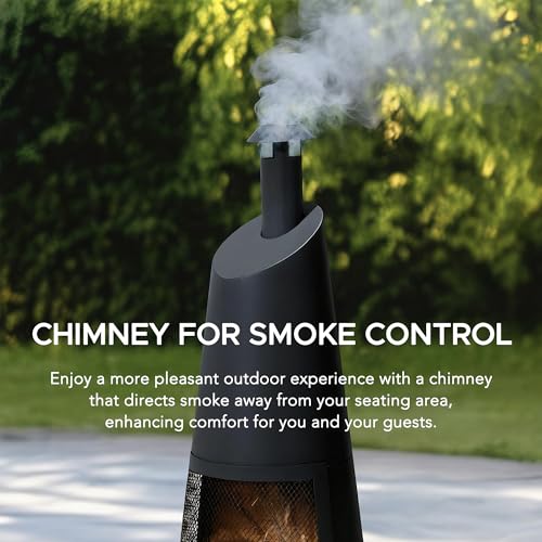 SUNJOY 2-in-1 Chiminea Fire Pit & Grill, 57" Tall Outdoor Fireplace with Removable Stainless Steel Grill Grate, Spark Screen & PVC Cover for Patio, Backyard, Cooking - Black