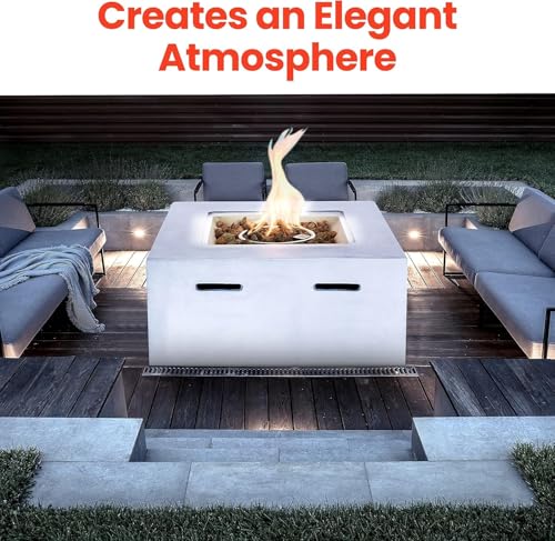 SereneLife Outdoor Propane Fire Pit Table - CSA/ETL Certified Safe 40,000BTU Pulse Ignition Weatherproof Square Propane Gas Fire Table - Adjustable Flame, Thermocouple - PVC Cover, Lava Rock, SLFPCN42