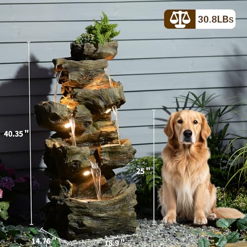 Sunlinua 40H Realistic Tree Cascading Outdoor Water Fountain with 5 Tiers