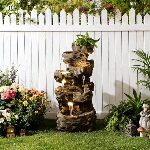 Sunlinua 40H Realistic Tree Cascading Outdoor Water Fountain with 5 Tiers