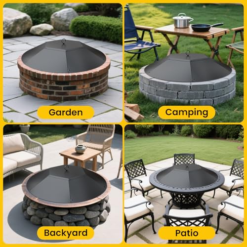 Teisaiko 28 inch Metal Round Fire Pit Lid with Handle & Poker