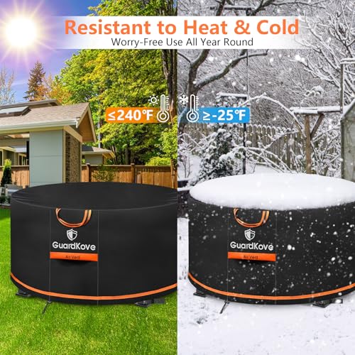 GuardKove [Upgraded 1000D Heavy Duty Fabric] 48 inch Fire Pit Cover Round