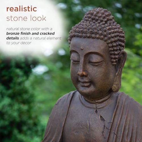 Alpine Corporation GEM122 Outdoor Floor Meditating Soothing Buddha Statue Waterfall Fountain for Garden, 33", Bronze