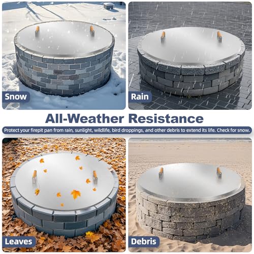 1MORE Firepit Lid Round 38"w/Handle,Metal Firepit Cover.Silver
