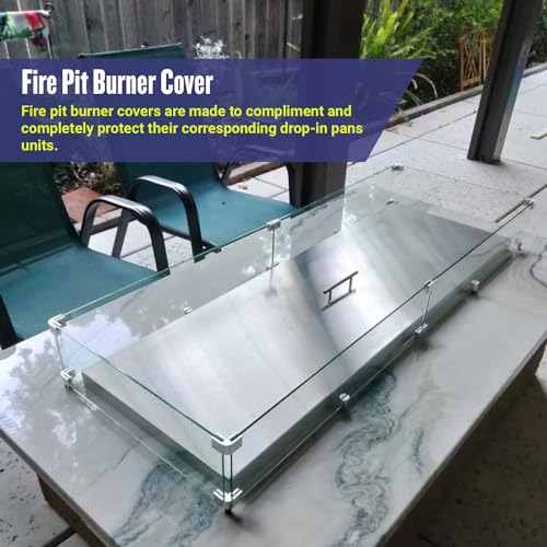 American Fireglass Square Burner Pan Cover | Stainless Steel Lid for Outdoor Fire Pit or Table | for Natural Gas or Propane Fires | 15" x 15" x 1.5"