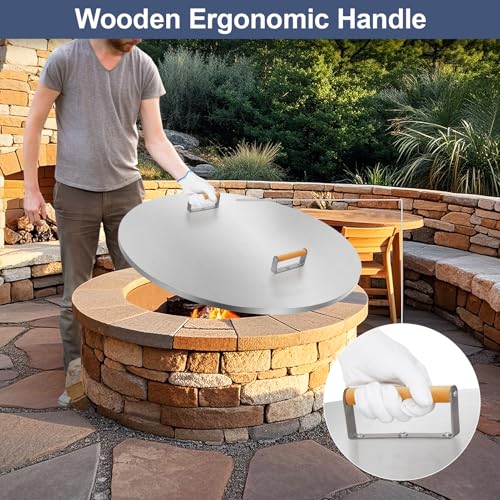 1MORE Firepit Lid Round 38"w/Handle,Metal Firepit Cover.Silver