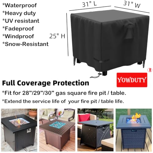 YOWDUTY Propane Gas Fire Pit Table Cover Square 30 x 30 x 25 Inch