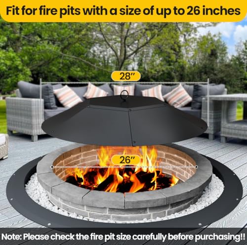 Teisaiko 28 inch Metal Round Fire Pit Lid with Handle & Poker