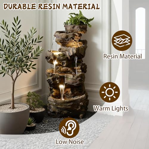Sunlinua 40H Realistic Tree Cascading Outdoor Water Fountain with 5 Tiers