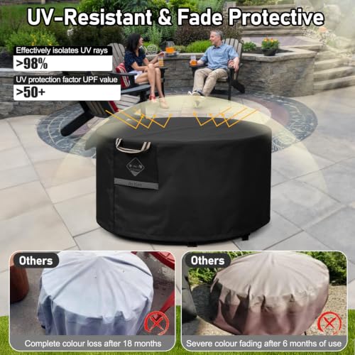 QH.HOME Fire Pit Cover Round 36", 600D Heavy Duty Fabric 100% Waterproof