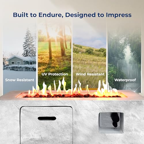 SereneLife Fire Pit Table – 50,000 BTU Propane Gas Fire Pit with Adjustable Flame, Stainless Steel Burner & Lava Rock – Weather-Resistant, Easy Propane Access, Perfect for Outdoor Parties & BBQs