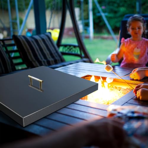 Fire Pit Burner Cover Square for 24 x 24 Inches Linear Drop-in Burner Pan, Fire Pit Lid, Multiple Sizes and Shapes Available, Porcelain-Enameled Steel (27" x 27" Square)