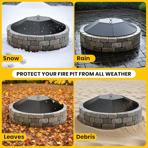 Teisaiko 28 inch Metal Round Fire Pit Lid with Handle & Poker