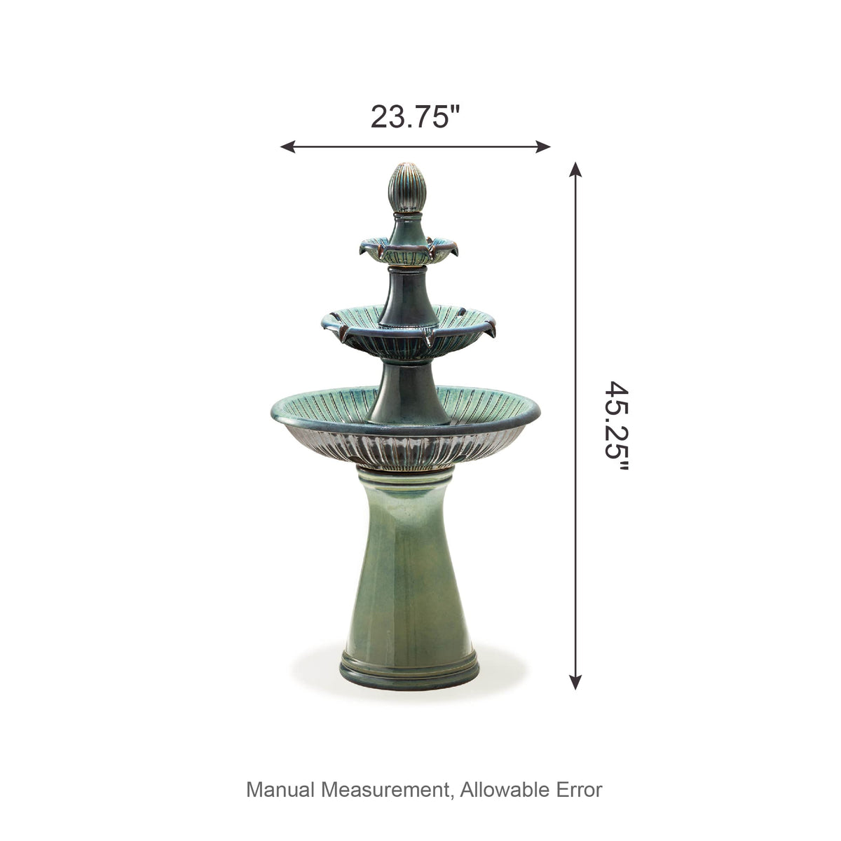 Glitzhome Outdoor Fountain 3 Tier Waterfalls, 45.25" H Ceramic Water Fountain with Pump & LED Light Oversized Indoor Outdoor Floor-Standing Fountains Garden for Patio Backyard Deck Lawn, Turquoise