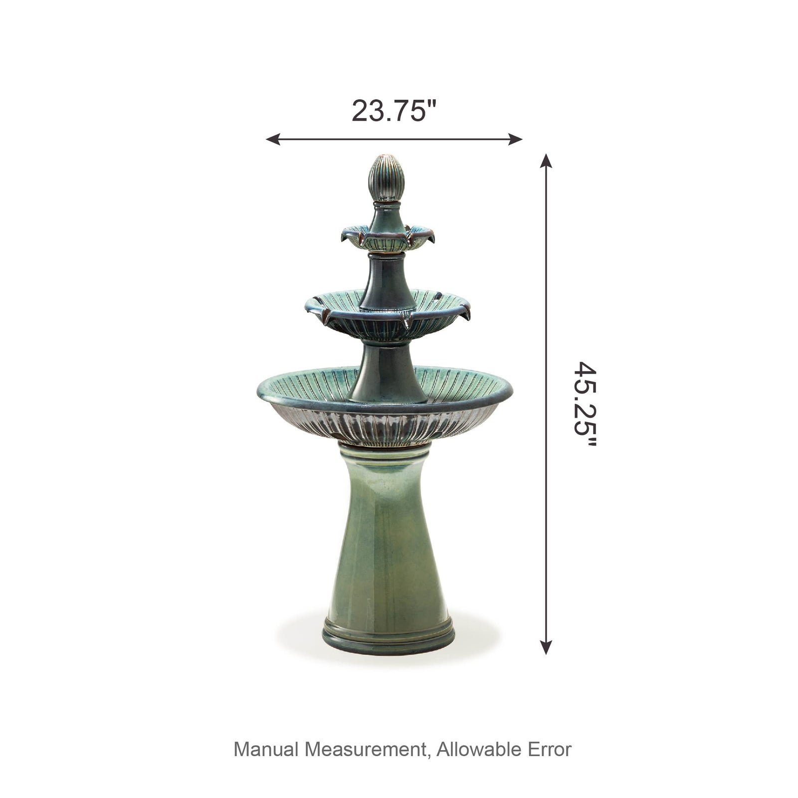 Glitzhome Outdoor Fountain 3 Tier Waterfalls, 45.25" H Ceramic Water Fountain with Pump & LED Light Oversized Indoor Outdoor Floor-Standing Fountains Garden for Patio Backyard Deck Lawn, Turquoise