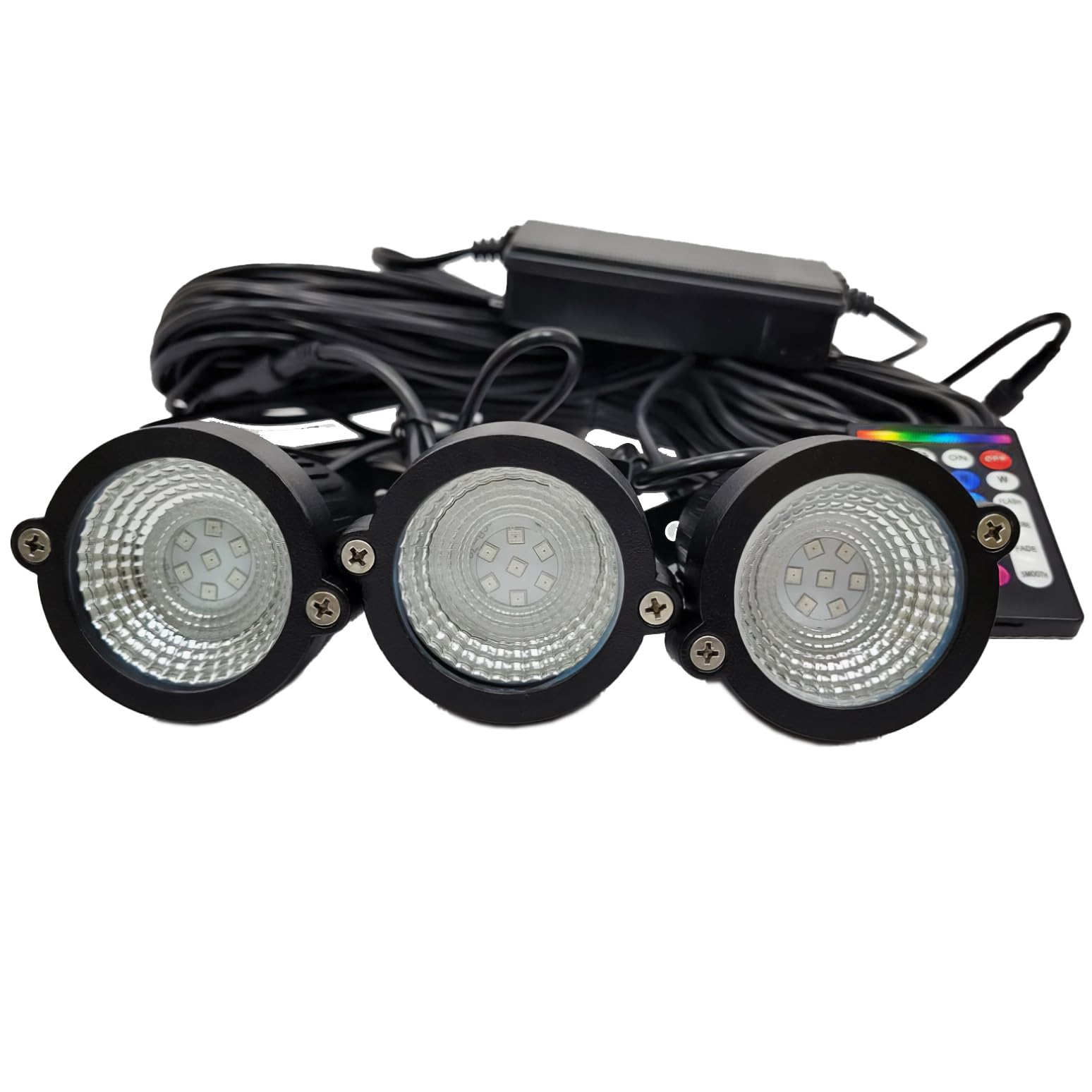 Custom Pro G2 PondPrism Premium Smart- Universal Pond Fountain 3-Light KIT - 36 W LED Solid or Color Changing with Remote | 100 ft cd | Smart Control with Phone APP | 2 Year USA Backed Warranty!