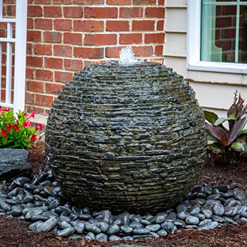 Aquascape Stacked Slate Sphere Water Fountain and Installation Kit for Yard, Landscape, and Garden, Medium, 78290