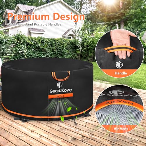 GuardKove [Upgraded 1000D Heavy Duty Fabric] 48 inch Fire Pit Cover Round