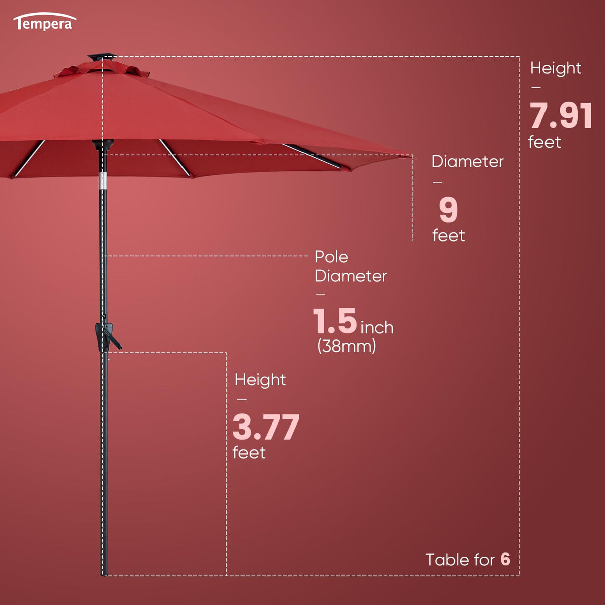 Tempera 9ft Patio Solar Powered Outdoor Umbrella with LED Light
