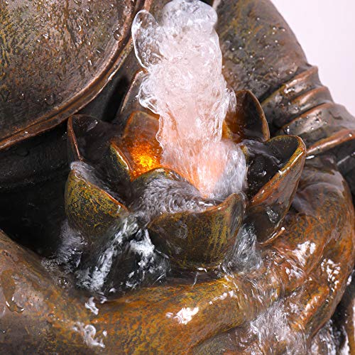 Alpine Corporation GEM122 Outdoor Floor Meditating Soothing Buddha Statue Waterfall Fountain for Garden, 33", Bronze