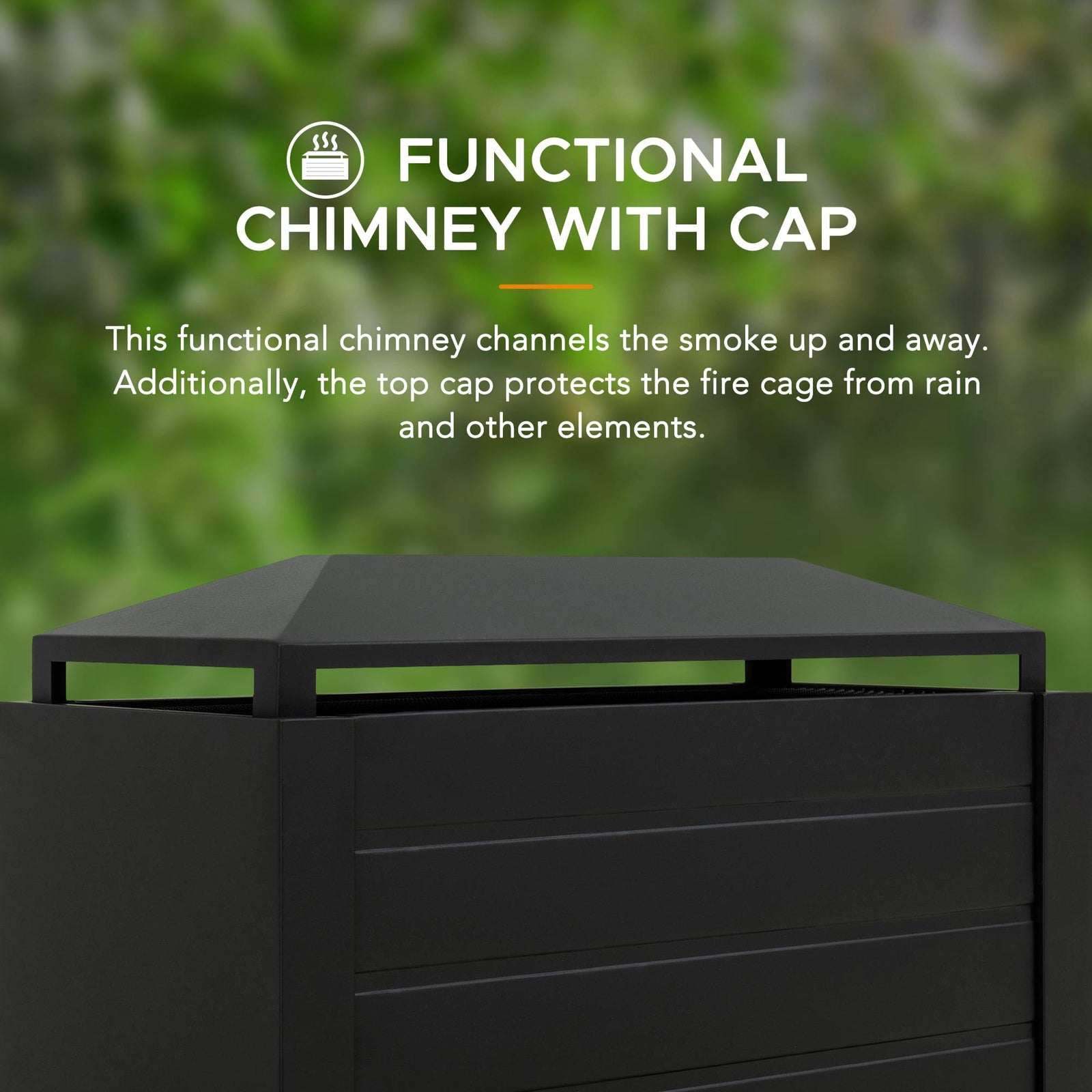 Sunjoy Wood Burning Fireplace – Matte Black Outdoor Steel Fireplace with Chimney, Log Holders, Fireplace Tool, and PVC Cover