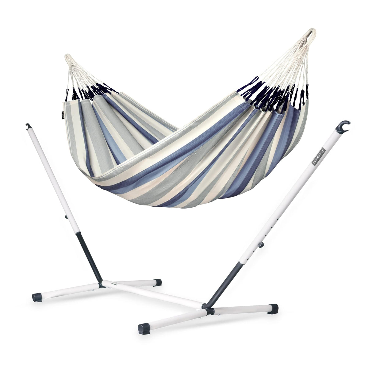 LA SIESTA® - XL King Brisa Classic Hammock &amp; Nautico Steel Stand - Weather &amp; Tear Resistant - Portable, Family Hammock w/Stand - Balcony Porch Garden Outdoor Indoor Hammock - Max 440 Lbs, Sea Salt