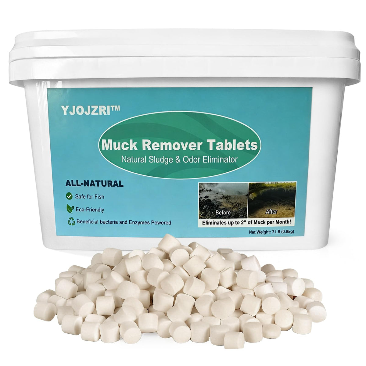Natural Pond Sludge Remover Tablets with Beneficial Bacteria &amp; Enzymes, Safe for Plants, Fish, Helps Break Down Muck &amp; Reduce Odors Naturally, 2 lb
