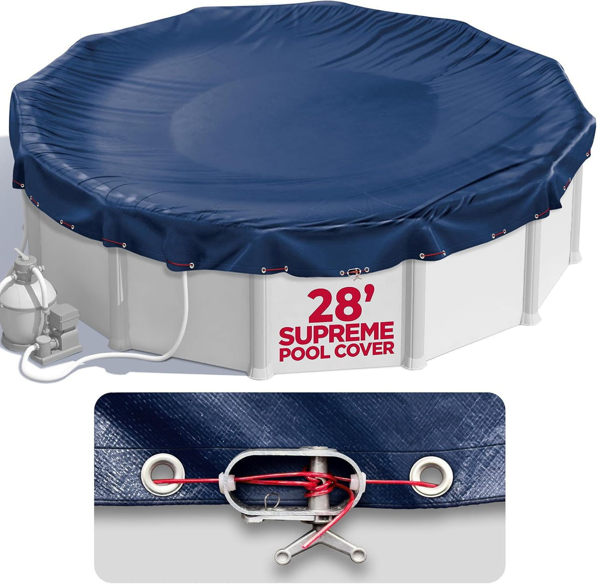 28 ft Round Winter Pool Cover for Above Ground Pools, Navy Blue, Resistant