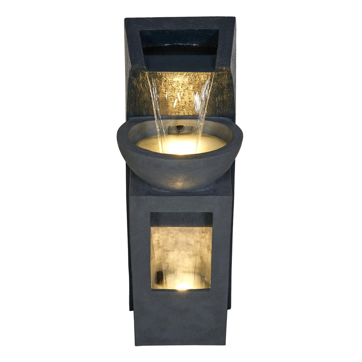Alpine Corporation 41" Tall Outdoor Basin Waterfall Floor Fountain with LED Lights