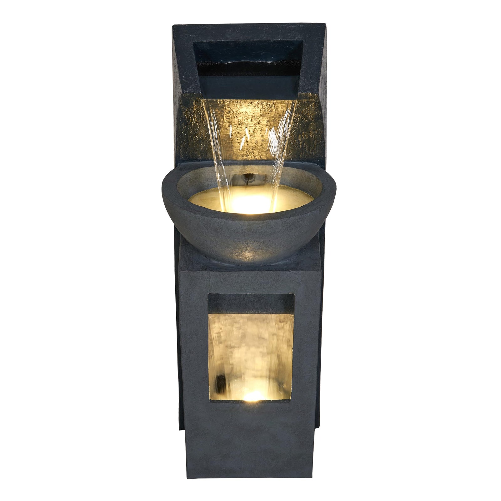 Alpine Corporation 41" Tall Outdoor Basin Waterfall Floor Fountain with LED Lights