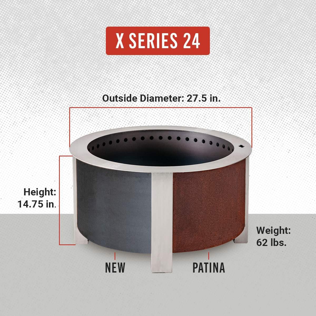 Breeo Smokeless FIrePit (X Series 24, Corten Steel) | 27.5 inch
