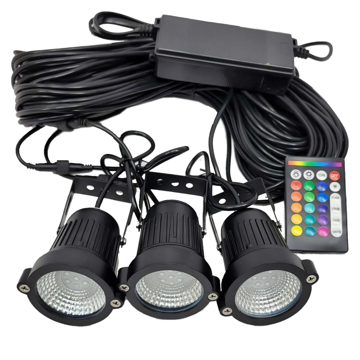 Custom Pro G2 PondPrism Premium Smart- Universal Pond Fountain 3-Light KIT - 36 W LED Solid or Color Changing with Remote | 100 ft cd | Smart Control with Phone APP | 2 Year USA Backed Warranty!