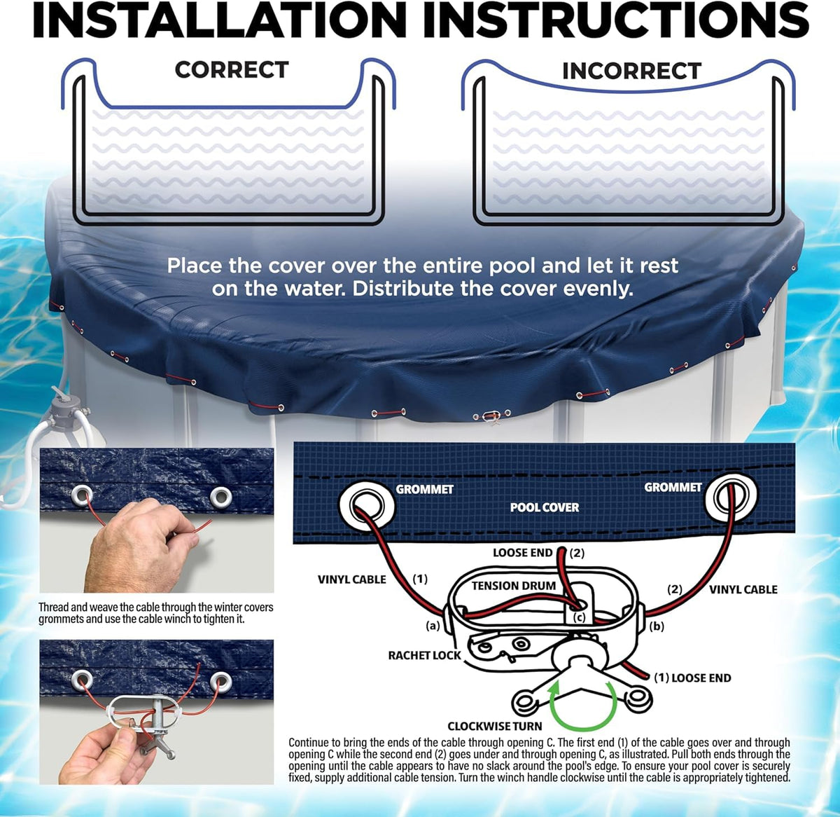 28 ft Round Winter Pool Cover for Above Ground Pools, Navy Blue, Resistant