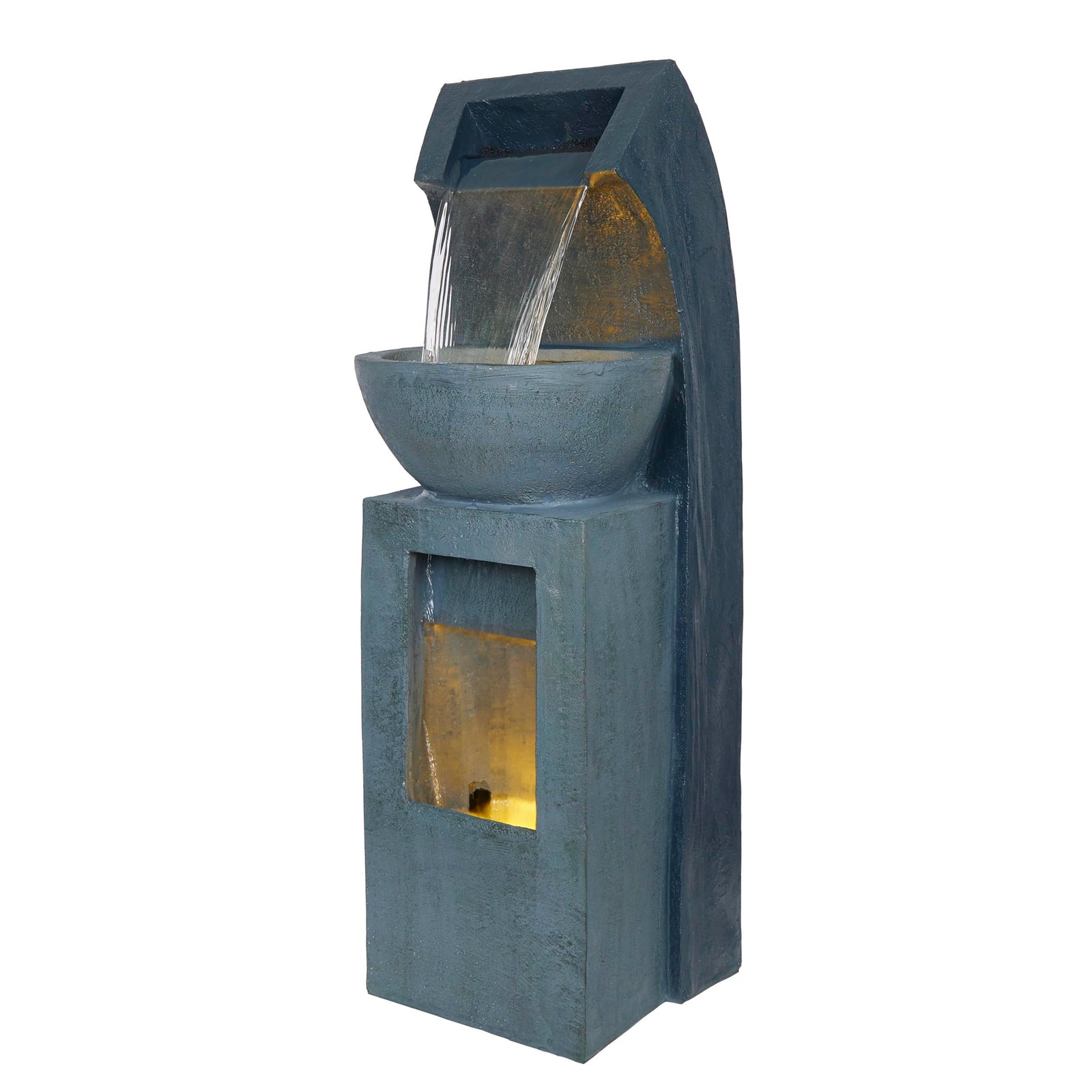 Alpine Corporation 41" Tall Outdoor Basin Waterfall Floor Fountain with LED Lights
