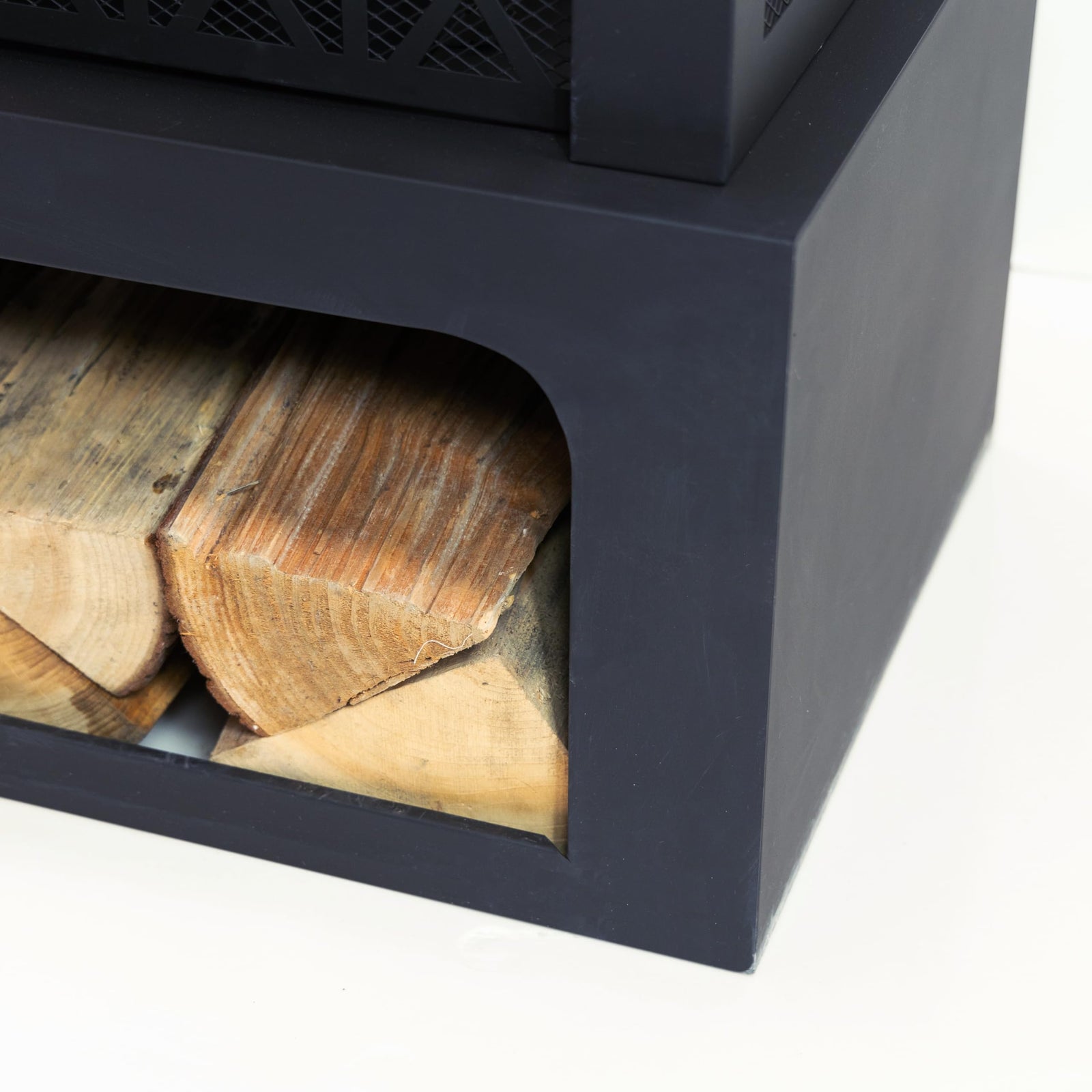 Deko Living 36" Rectangular Steel Outdoor Wood Burning Fireplace - Outdoor Fireplace with Adjustable Cooking Grill & Log Storage Compartment - Camping Fire Place with Safety Screen and Poker