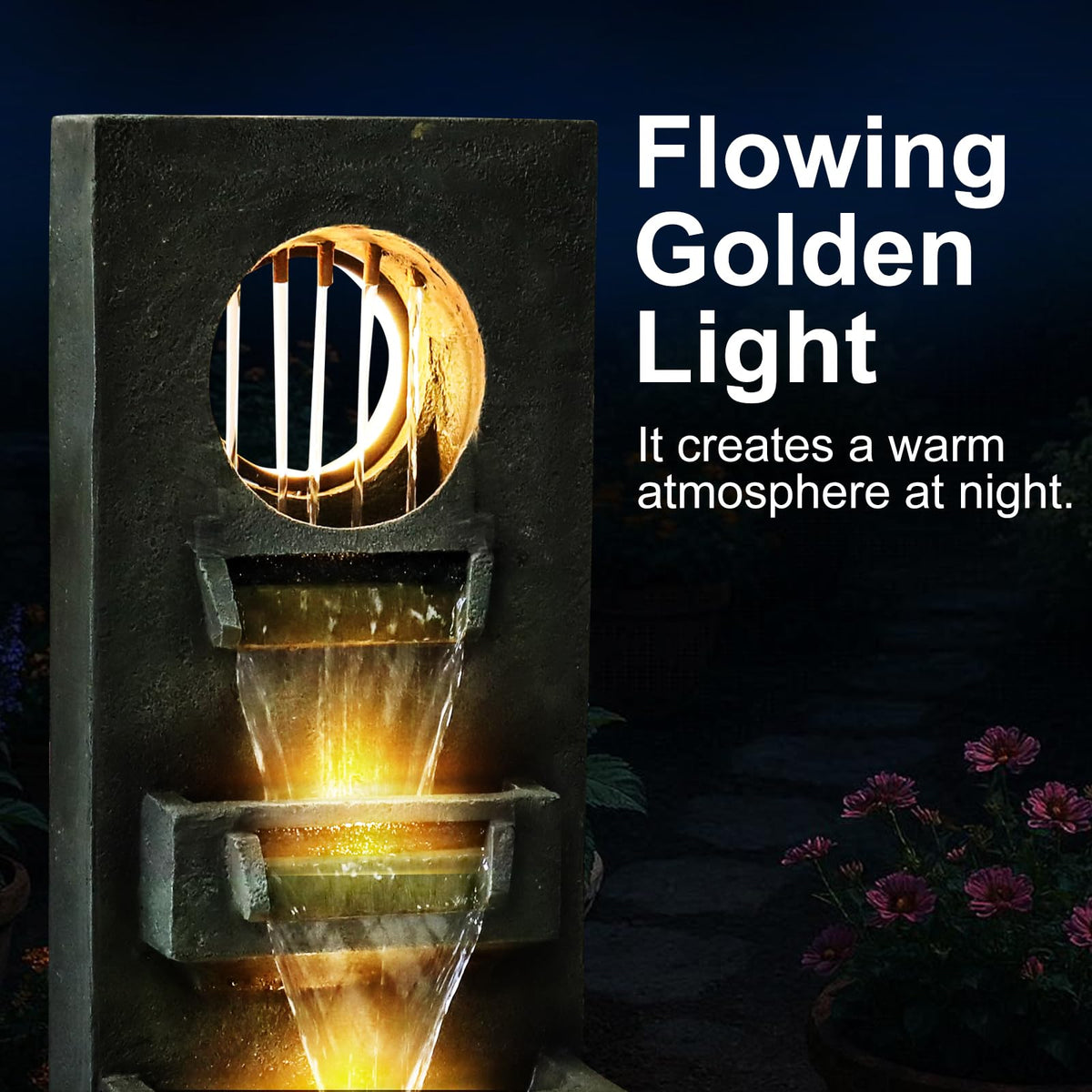 Naturefalls 39.3” Modern Outdoor Fountain - 4-Tiered Outdoor Garden Fountains with Contemporary Design&LED Light for Garden, Patio, Deck, Porch, Backyard and Home Art Decor