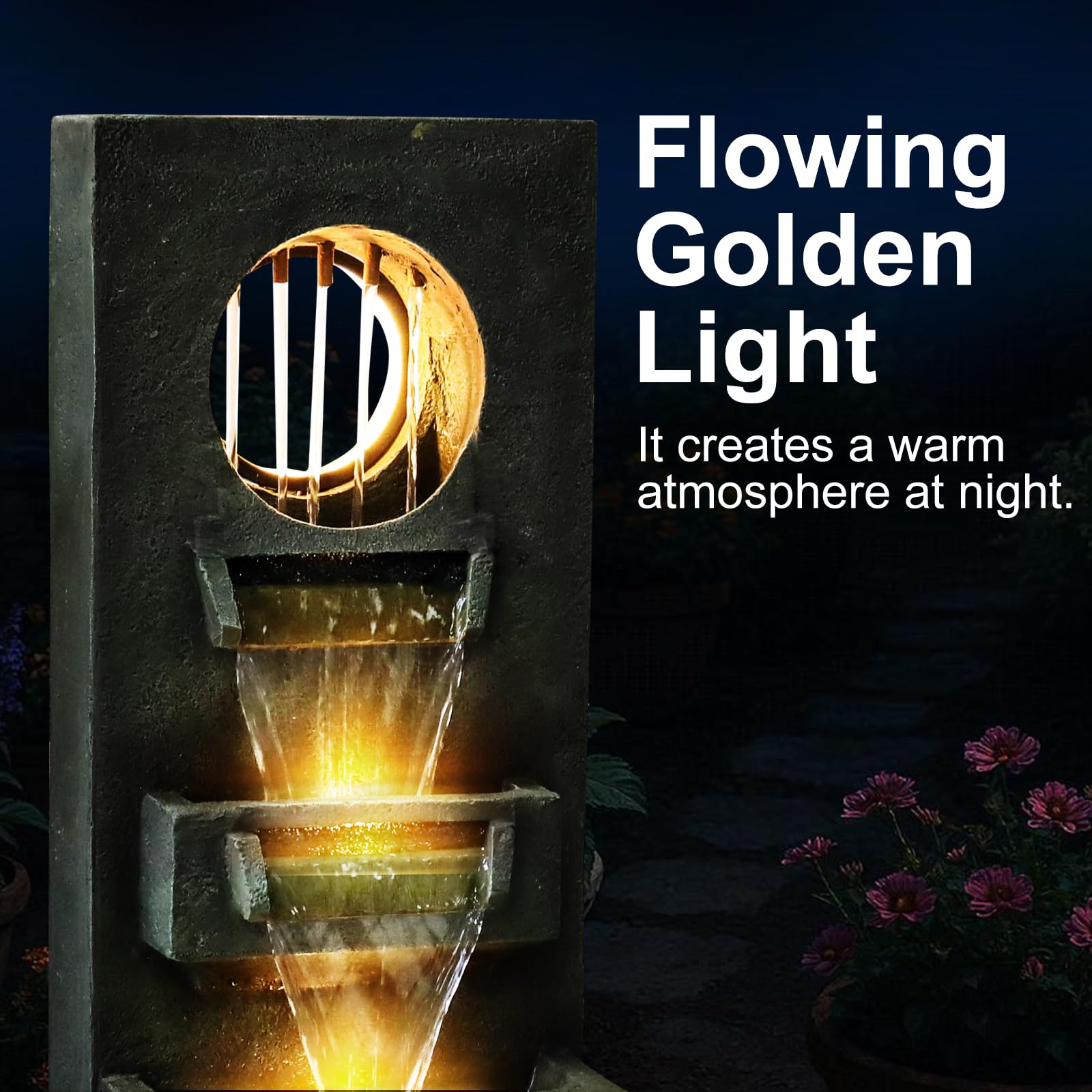 Naturefalls 39.3” Modern Outdoor Fountain - 4-Tiered Outdoor Garden Fountains with Contemporary Design&LED Light for Garden, Patio, Deck, Porch, Backyard and Home Art Decor