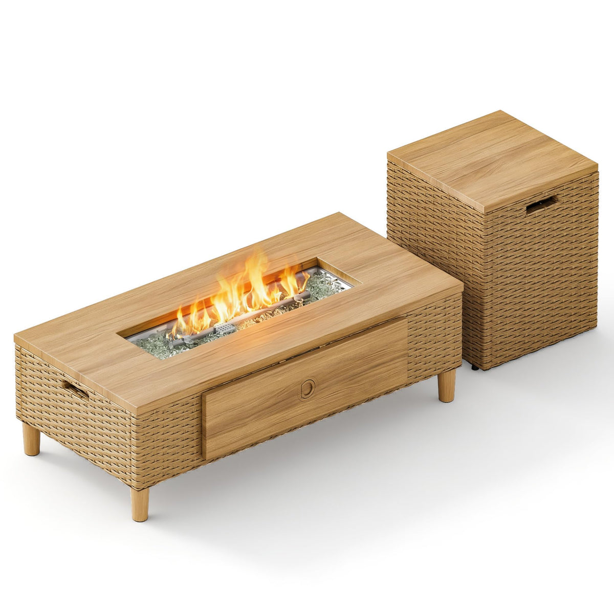 Sophia &amp; William 42 Inch Outdoor Propane Gas Fire Pit Table Patio Rattan 50,000 BTU