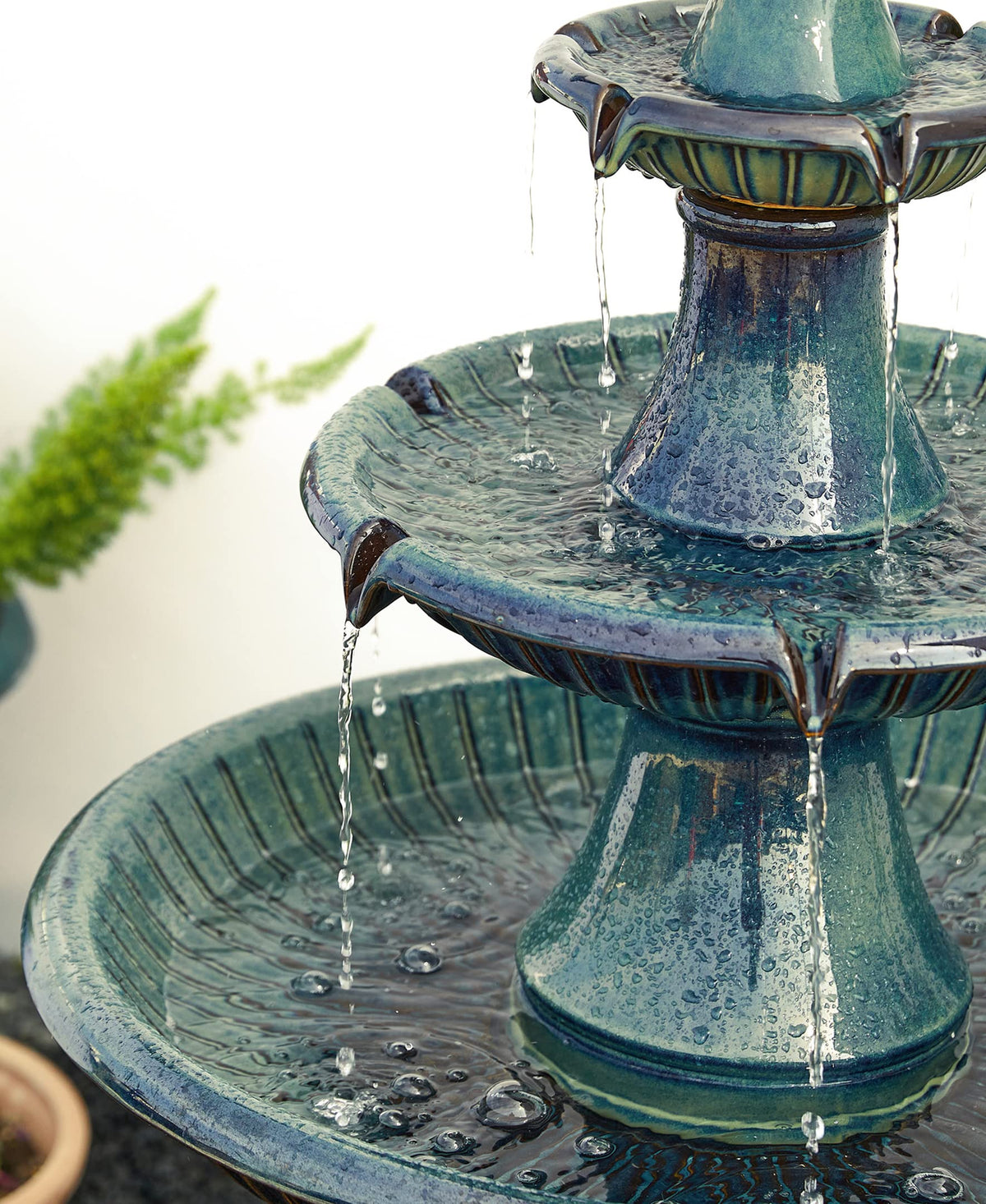 Glitzhome Outdoor Fountain 3 Tier Waterfalls, 45.25" H Ceramic Water Fountain with Pump & LED Light Oversized Indoor Outdoor Floor-Standing Fountains Garden for Patio Backyard Deck Lawn, Turquoise