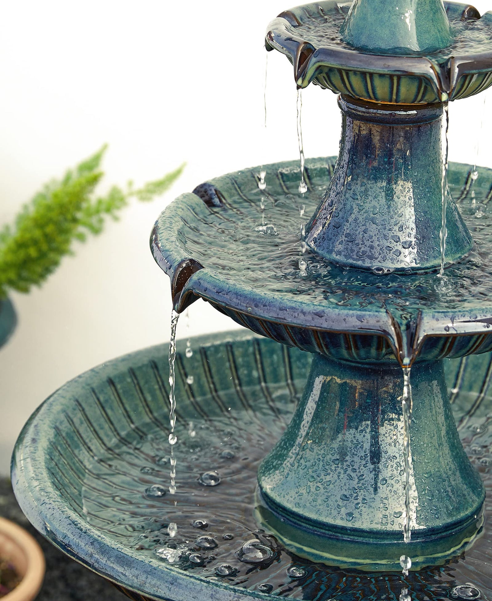 Glitzhome Outdoor Fountain 3 Tier Waterfalls, 45.25" H Ceramic Water Fountain with Pump & LED Light Oversized Indoor Outdoor Floor-Standing Fountains Garden for Patio Backyard Deck Lawn, Turquoise