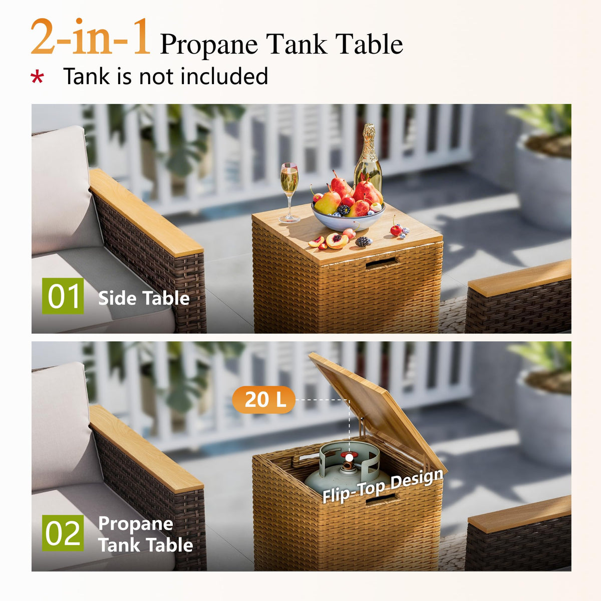 Sophia & William 42 Inch Outdoor Propane Gas Fire Pit Table Patio Rattan 50,000 BTU