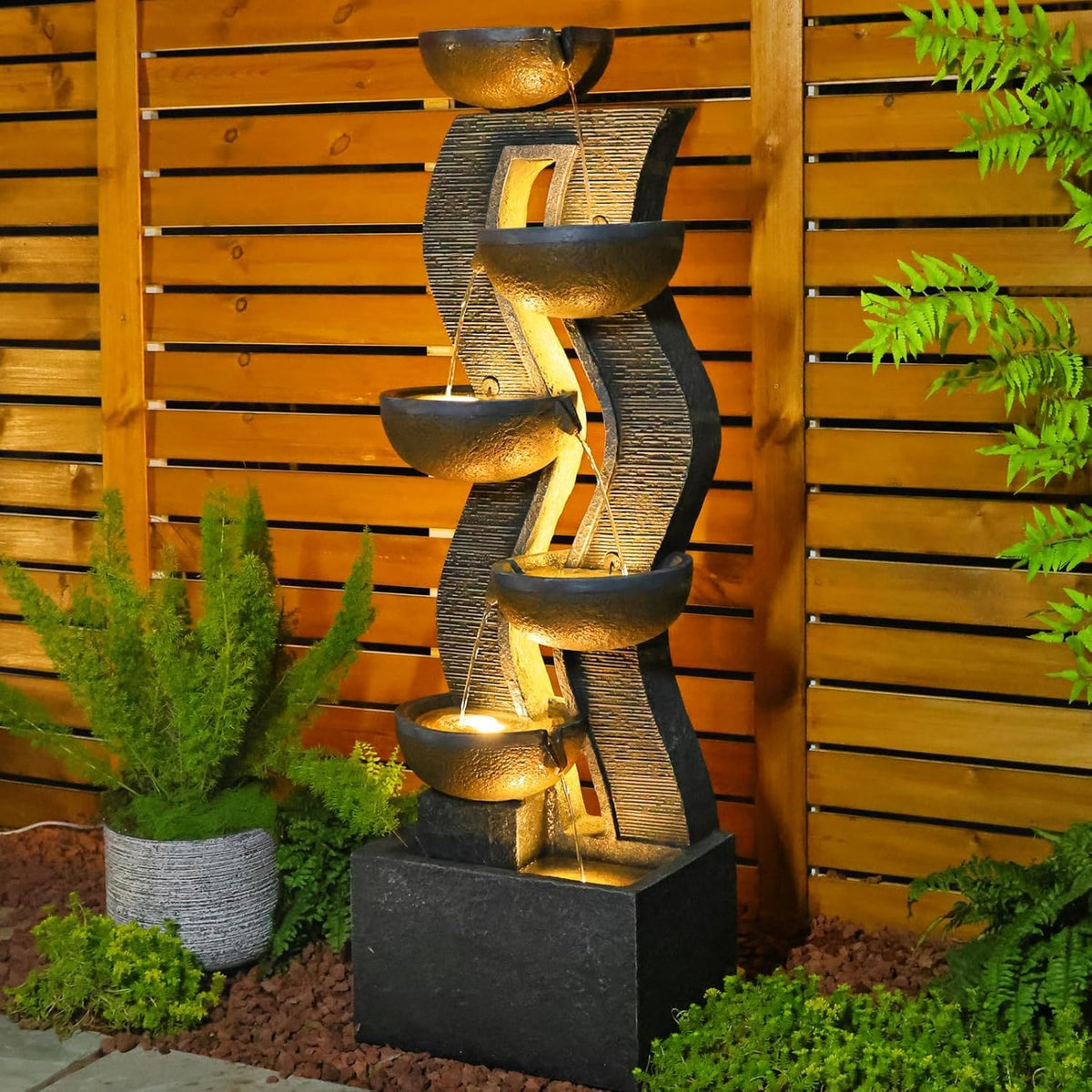Takamota 52.8" Tall Outdoor Water Fountain with Lights
