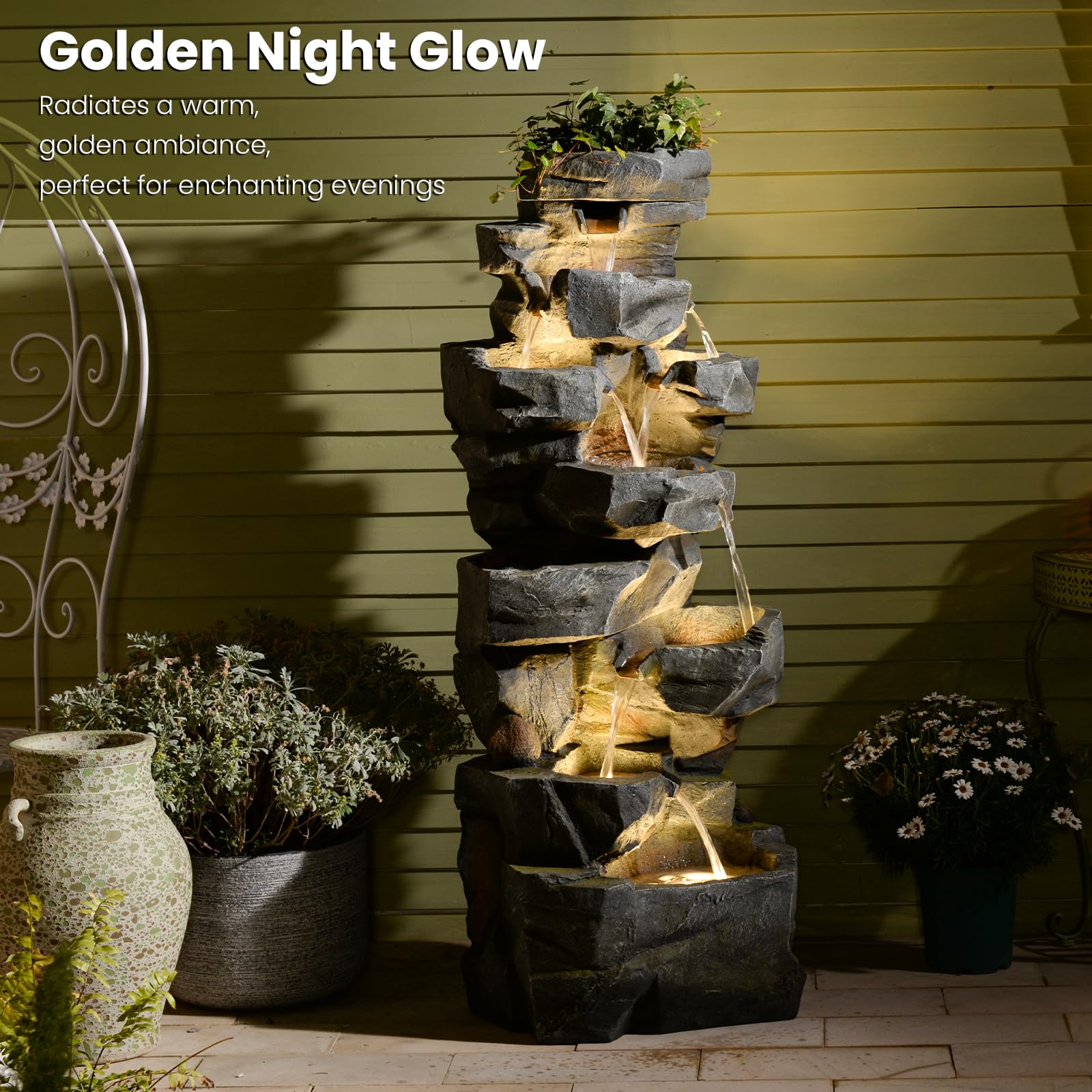 Sunlinua 58" H Outdoor Water Fountain with 7 Tiers