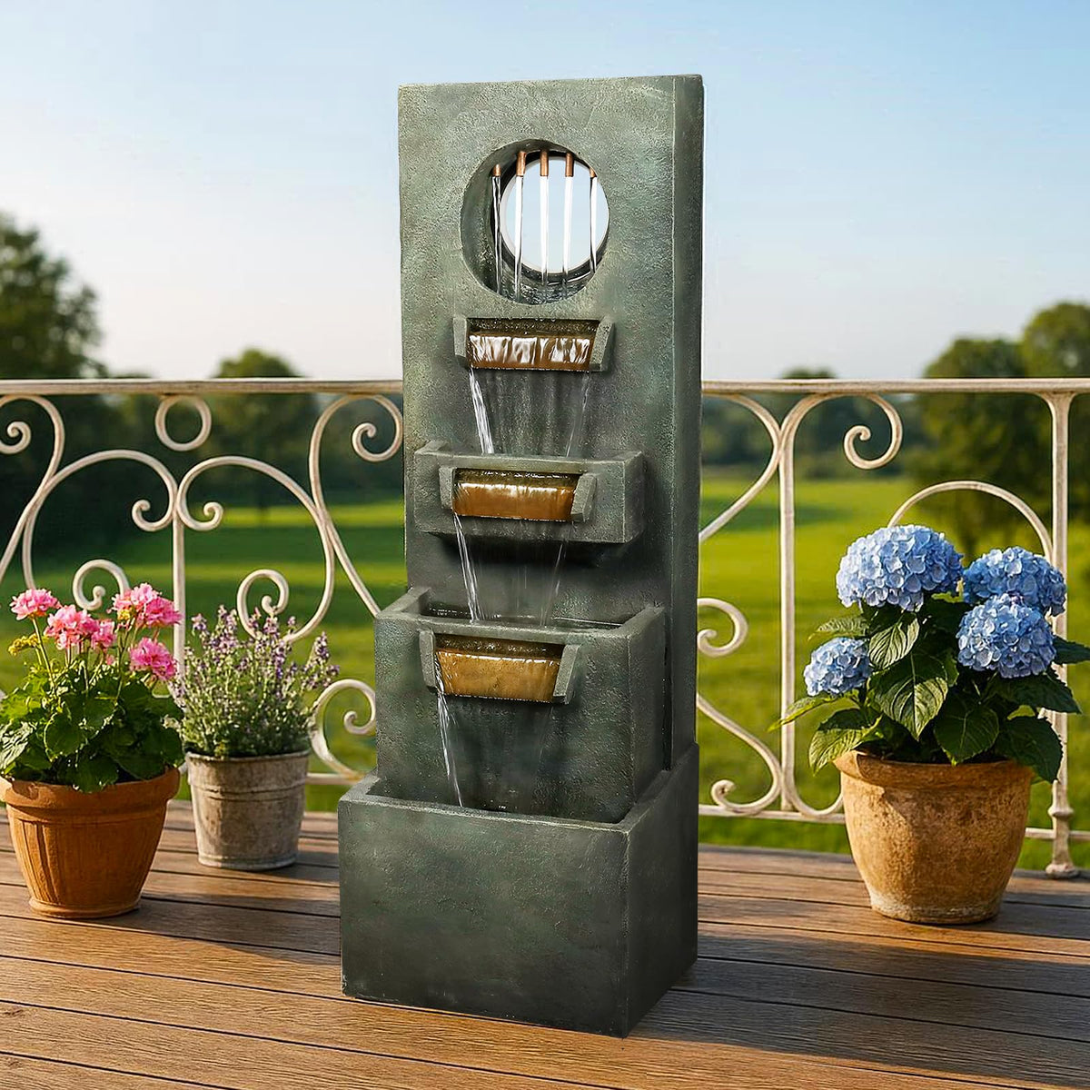 Naturefalls 39.3” Modern Outdoor Fountain - 4-Tiered Outdoor Garden Fountains with Contemporary Design&LED Light for Garden, Patio, Deck, Porch, Backyard and Home Art Decor