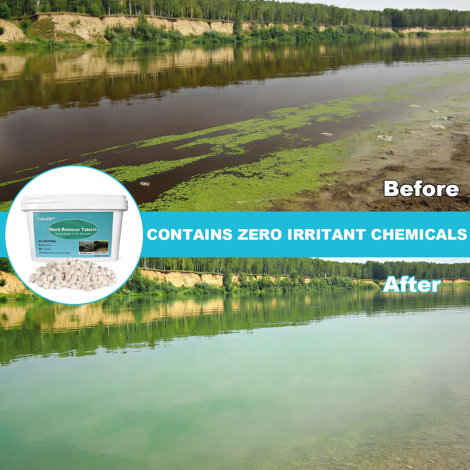 Natural Pond Sludge Remover Tablets with Beneficial Bacteria & Enzymes, Safe for Plants, Fish, Helps Break Down Muck & Reduce Odors Naturally, 2 lb