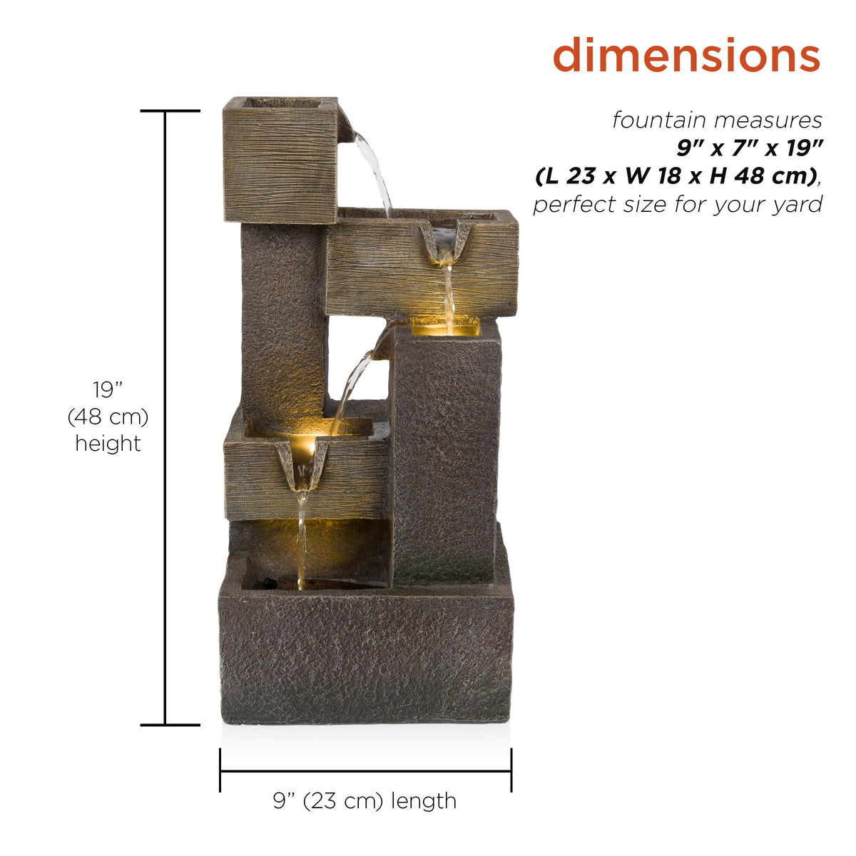 Alpine Corporation 19" Indoor/Outdoor Multi-Tier Water Fountain with LED Lights