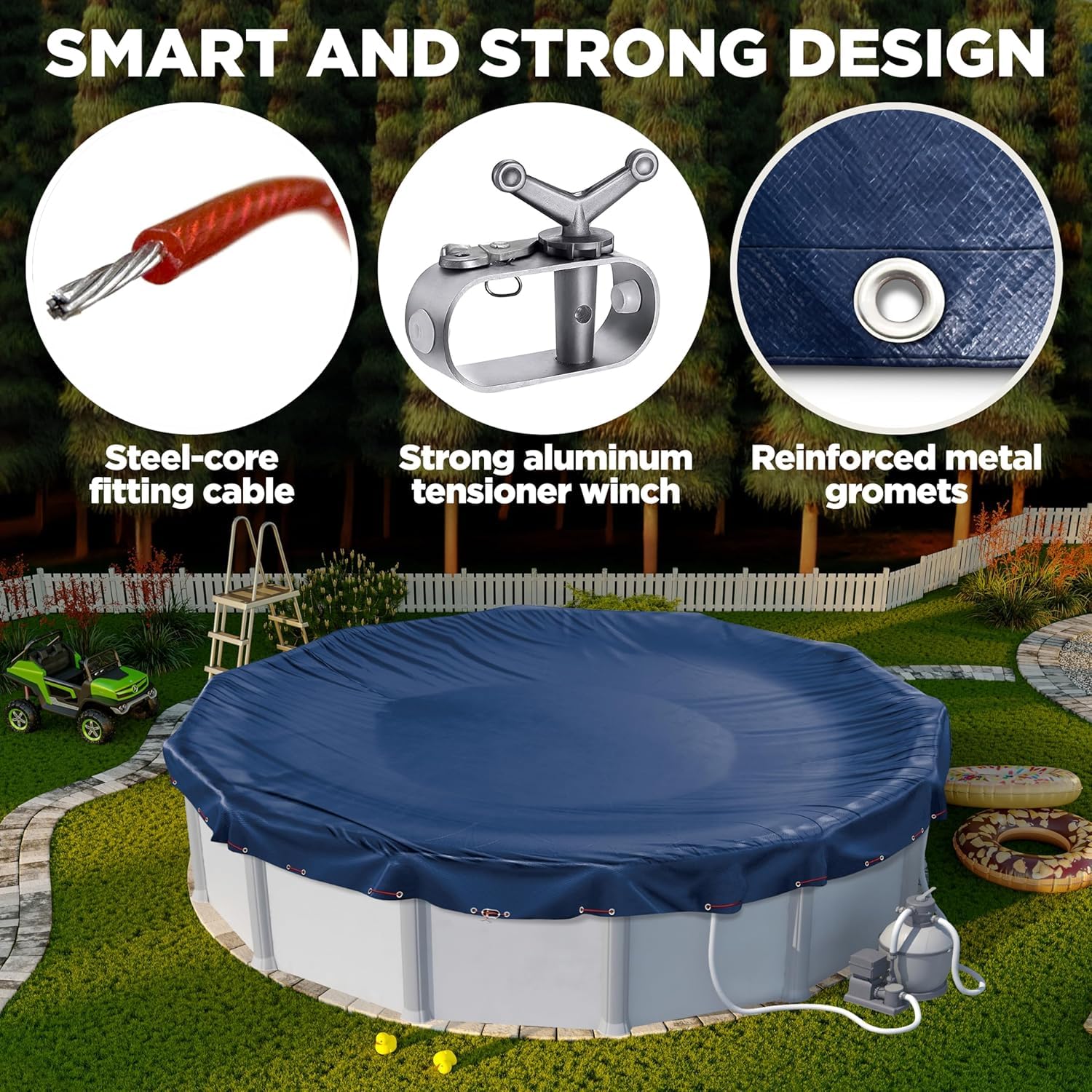 28 ft Round Winter Pool Cover for Above Ground Pools, Navy Blue, Resistant