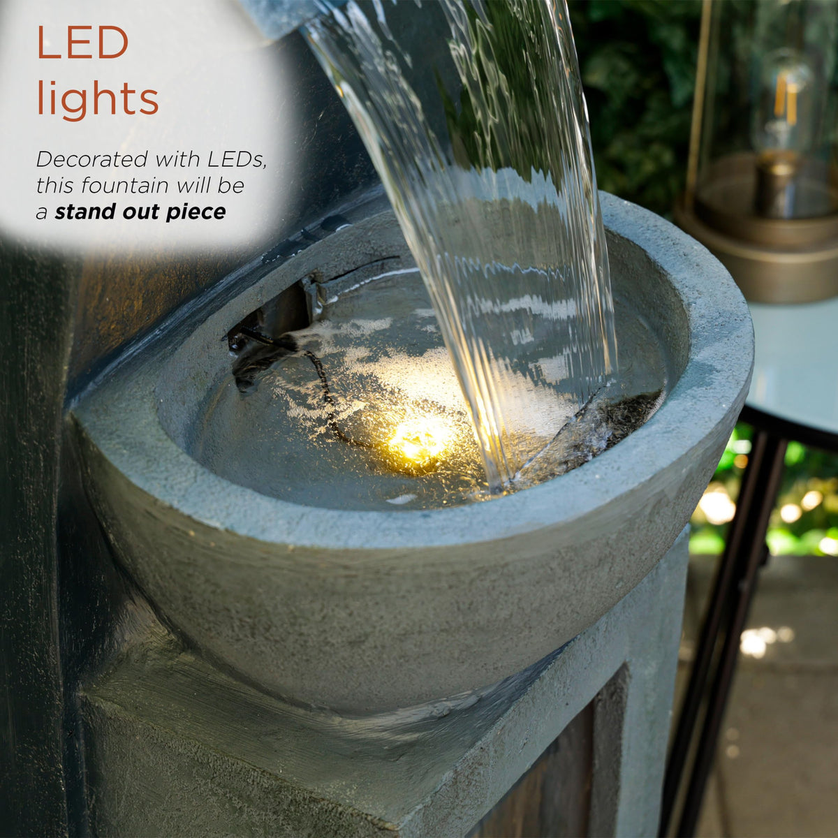 Alpine Corporation 41" Tall Outdoor Basin Waterfall Floor Fountain with LED Lights