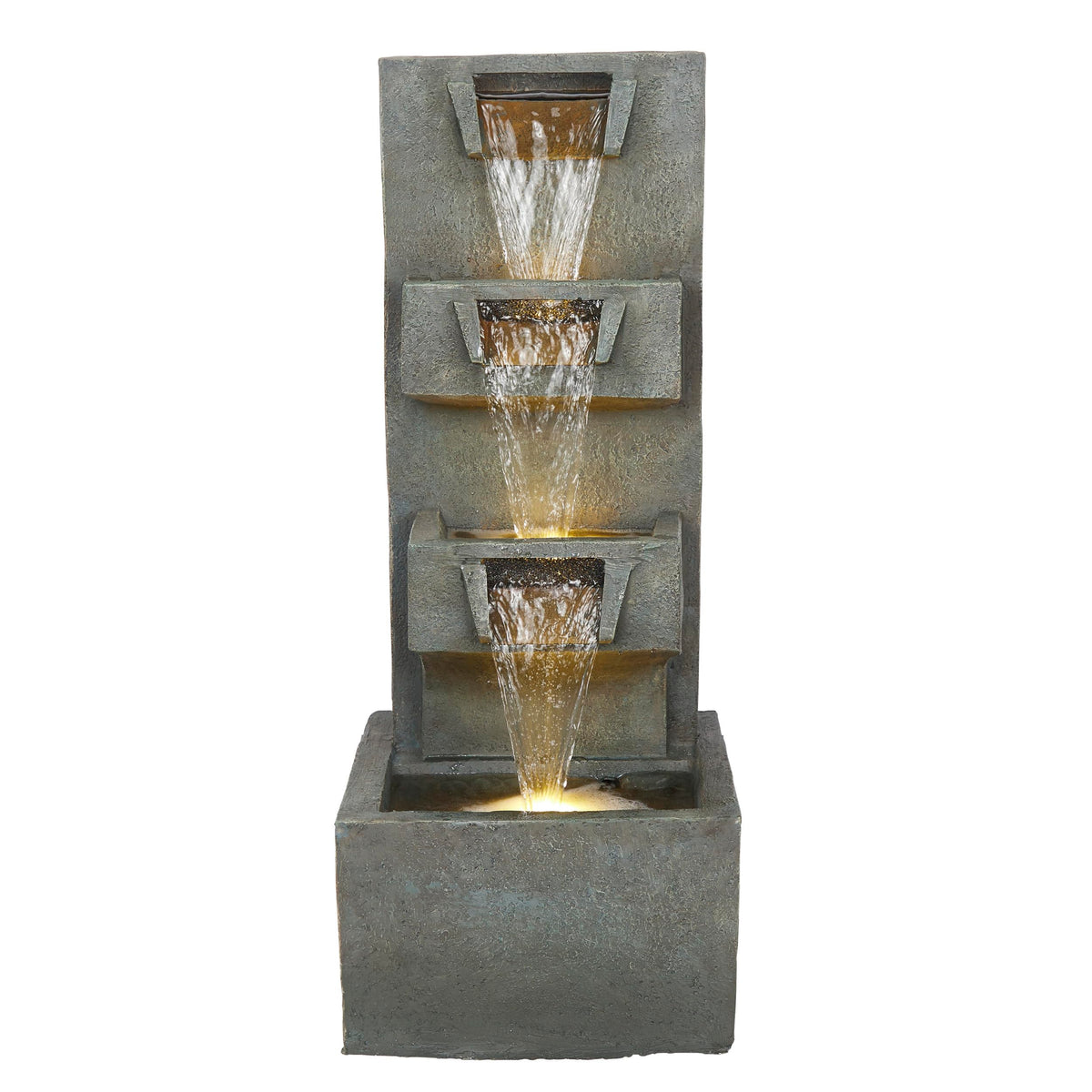 Alpine Corporation 33" 3 Tier Basin Cascading Fountain with LED Lights
