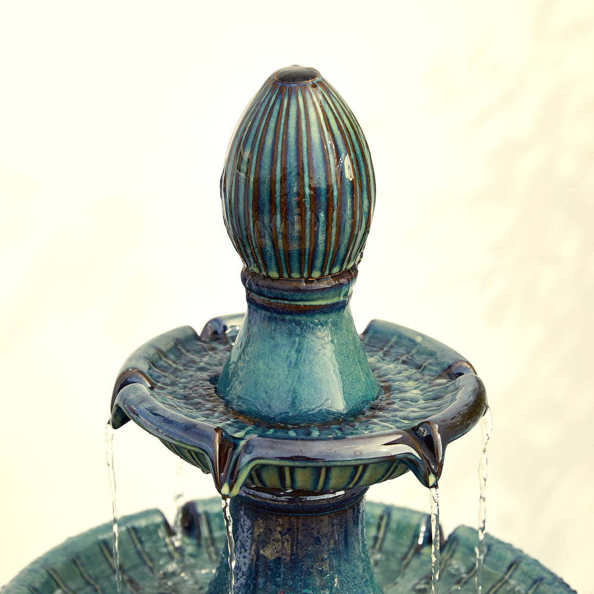 Glitzhome Outdoor Fountain 3 Tier Waterfalls, 45.25" H Ceramic Water Fountain with Pump & LED Light Oversized Indoor Outdoor Floor-Standing Fountains Garden for Patio Backyard Deck Lawn, Turquoise